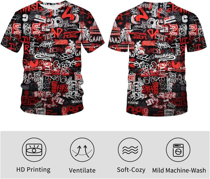 Men's Artist Street Letter Graffiti Markers T-Shirt Shirts 3D Printing Graffiti Graphic Shirt Tee Top