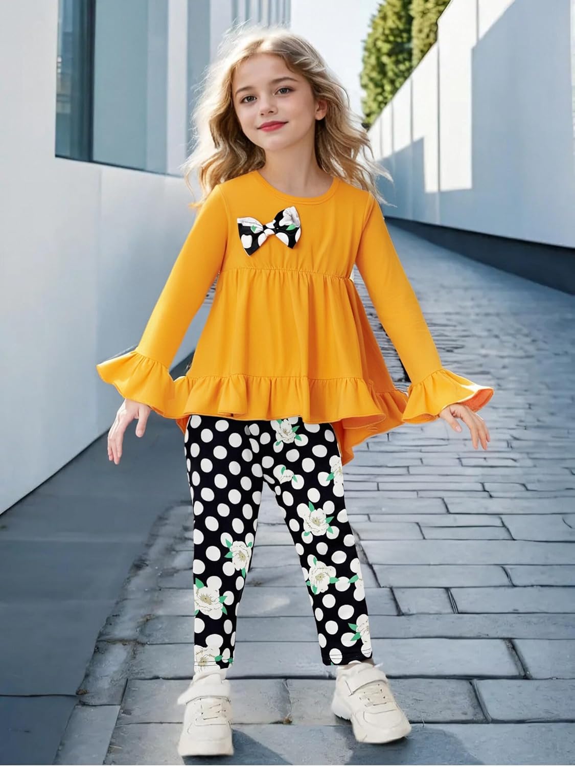 Toddler Kid Girl Clothes Ruffle Sleeve High Low Top Floral Allover Pants Fall Winter Outfit Set