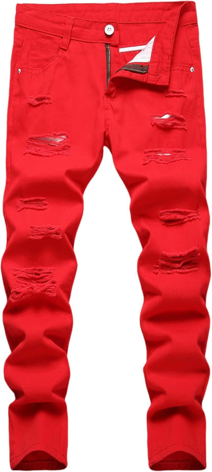 Boy's Ripped Jeans Stacked Skinny Fit Destroyed Distressed Fashion Comfy Denim Jeans Pants