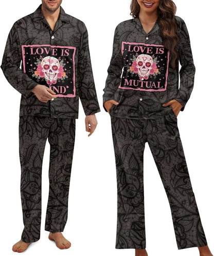 Matching Pajamas for Couple Soft Funny Front Button long Sleeve Pajamas