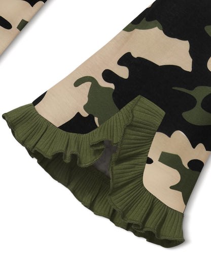 Toddler Girl Clothes Camo Girls Outfits Ruffle Sleeve Tops + Bell Bottom Flared Pants 2 Piece Winter Sweatsuit 2-10T