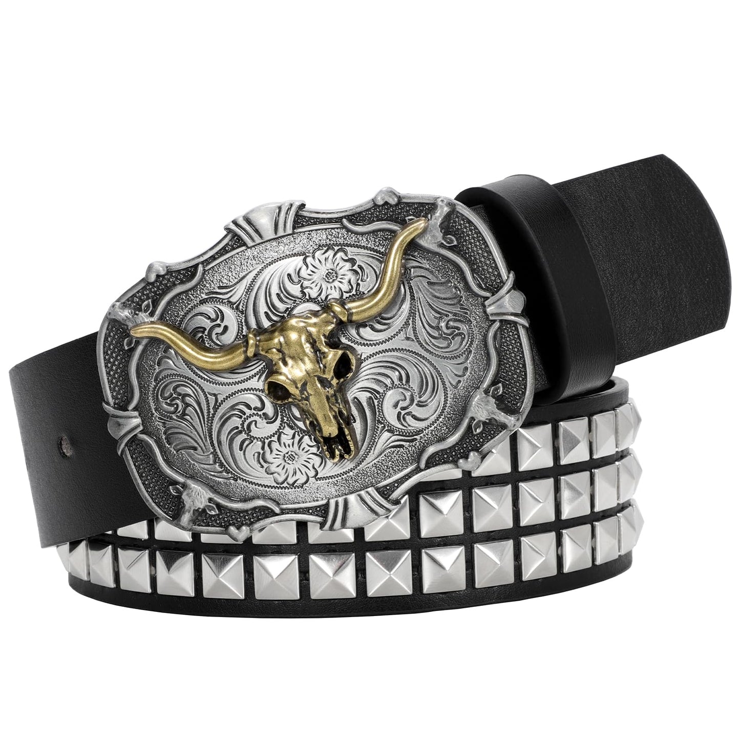 Cowboy Cowgirl Belts for Women Men Western Belts Punk Goth Belt PU Leather Belt With Western Buckle