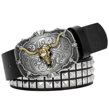 Cowboy Cowgirl Belts for Women Men Western Belts Punk Goth Belt PU Leather Belt With Western Buckle