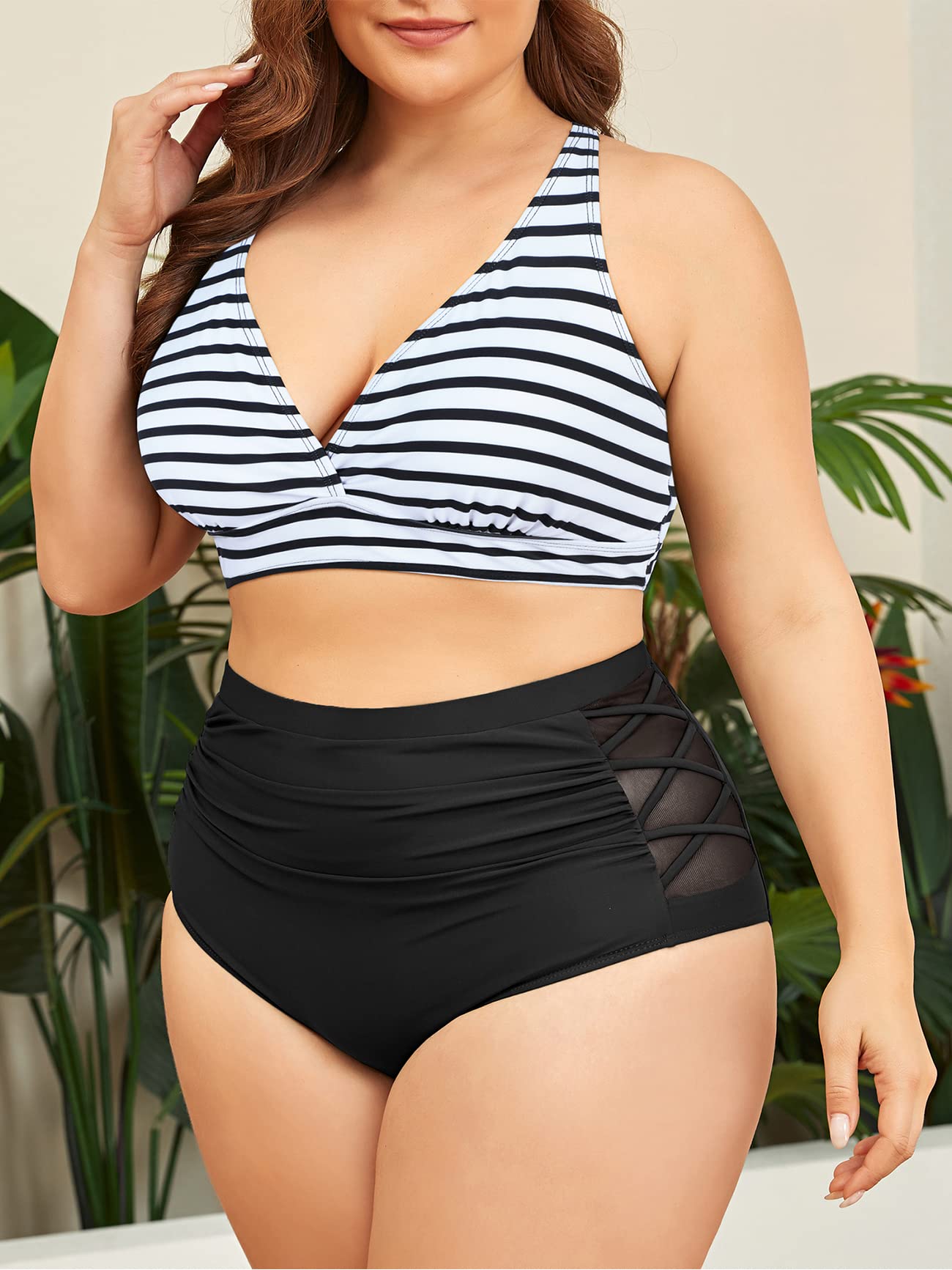 American Trends Womens Plus Size Bikini Two Piece Swimsuits Tummy Control Bathing Suits High Waisted Bikini Swimwear