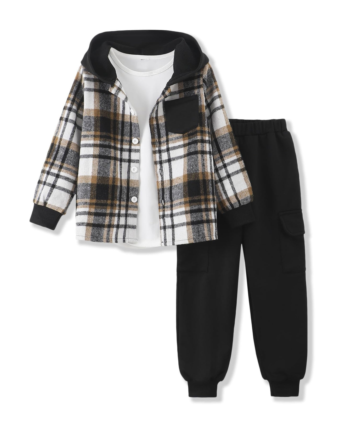 Boys Clothes Fall Winter Outfits, Toddler Boy Sweatsuit Plaid Hoodie Pants Clothing Set For Kids Boys Size 5-12 Years