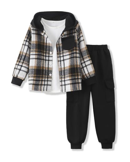 Boys Clothes Fall Winter Outfits, Toddler Boy Sweatsuit Plaid Hoodie Pants Clothing Set For Kids Boys Size 5-12 Years