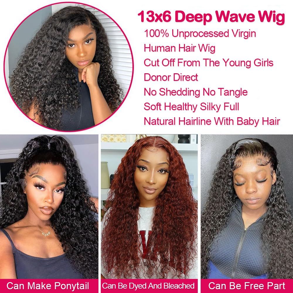 Water Wave 13x6 HD Transparent Lace Front Wigs Human Hair 180 Density Wet and Wavy Human Hair Wigs for Women Curly Lace Front Wig Human Hair Pre Plucked with Baby Hair Natural Color (18 Inch)