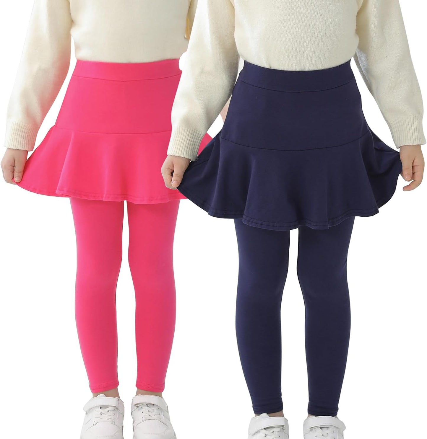 Trendy Girls' Leggings with Skirt - 2 Pack of Cotton Ruffle Skirt Pants for Kids for 3-8 Years