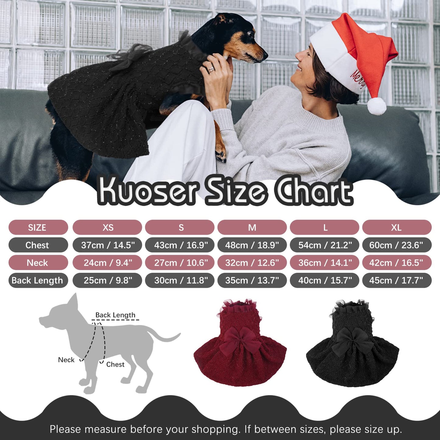 Kuoser Dog Dress, Cute Dog Dresses for Small Dogs Girl Elegant Puppy Tutu with Bow-Knot, Doggie Princess Costume Pet Outfit for Birthday Party Christmas Halloween Wedding, Red XS