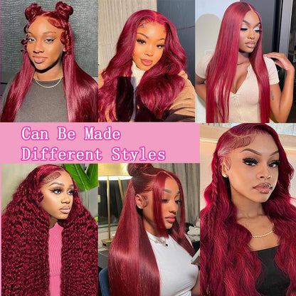 28 Inch 99j Burgundy Lace Front Wigs Human Hair Red Burgundy Wig Human Hair 180% Density 13x6 Body Wave Lace Front Wigs Pre Plucked Glueless Lace Front Wigs Human Hair Wigs for Women