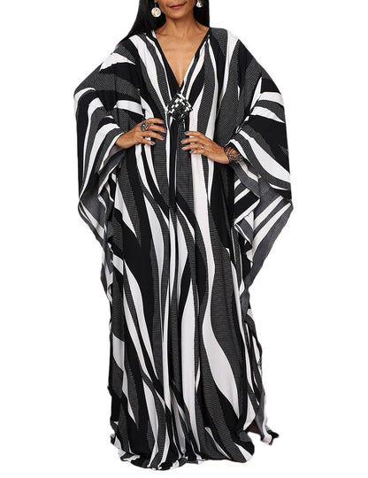 Bsubseach Women Ethnic Print Kaftan Beach Dress Plus Size Swimsuit Cover Up