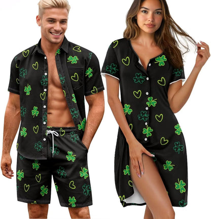 His and Her Pajamas for Couples Set Plus Size Button Down Pjs Nightgown Sleepwear Lounge Sets