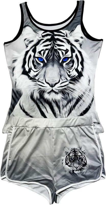 Women’s 2 Piece Pajama Set Novelty Sleeveless Tank Top and Shorts with Animal Print Comfortable Sleepwear