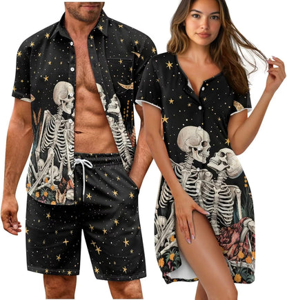 His and Her Pajamas for Couples Set Plus Size Button Down Pjs Nightgown Sleepwear Lounge Sets