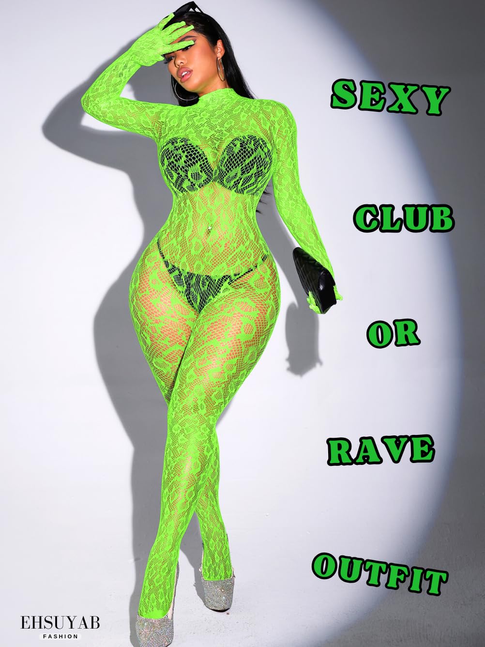 Sexy Lace Leopard Jumpsuit For Women, Fishnet Bodysuit Glow Party Club, Poster One Piece Mesh Full Body Rave Outfits