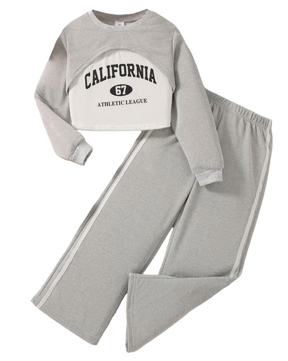 Girls 3 Piece Outfits Long Sleeve Crop Shirts & Cami Tops & Sweatpants Sets Fall Clothes Size 8-12Y