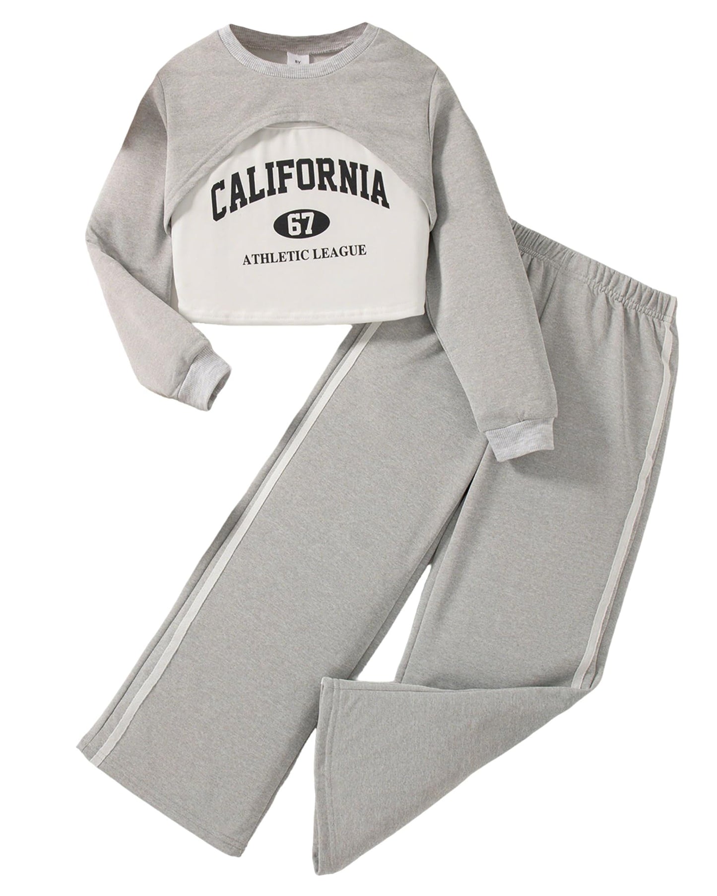 Girls 3 Piece Outfits Long Sleeve Crop Shirts & Cami Tops & Sweatpants Sets Fall Clothes Size 8-12Y