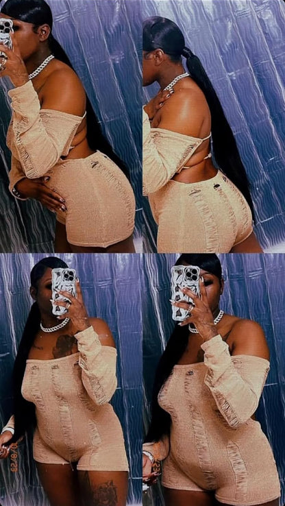 Women Sexy Off Shoulder Crochet Knitted Hollow Out Long Sleeve Romper Backless Bodycon Party Club Night Rompers