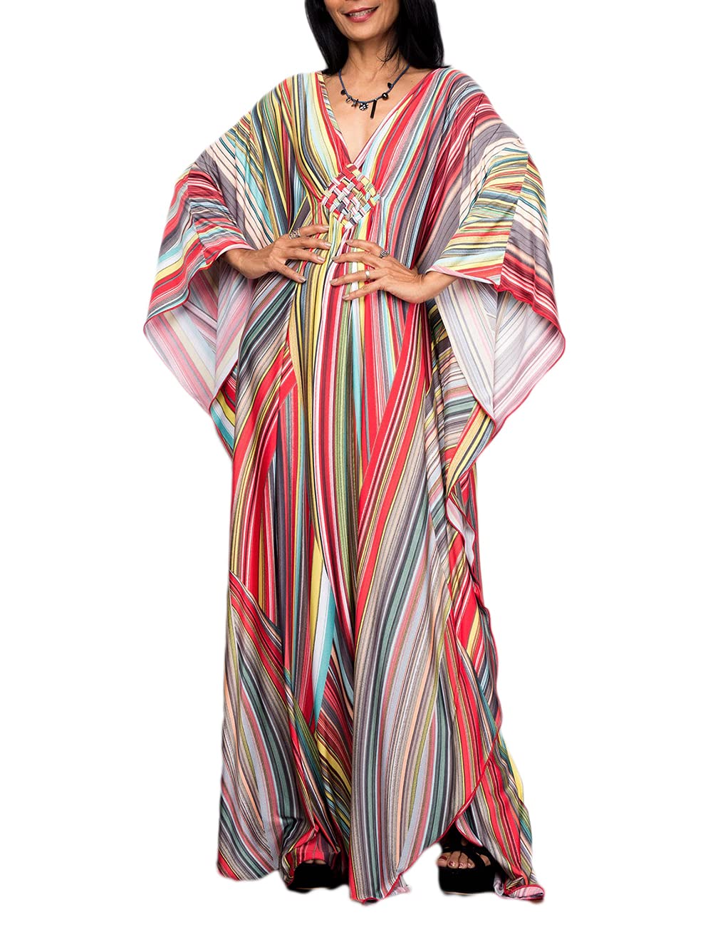 Bsubseach Women Ethnic Print Kaftan Beach Dress Plus Size Swimsuit Cover Up