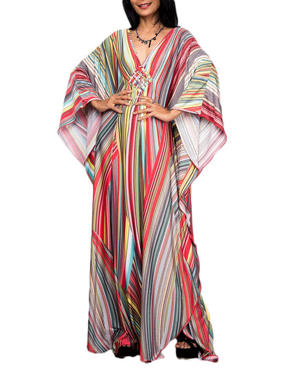Bsubseach Women Ethnic Print Kaftan Beach Dress Plus Size Swimsuit Cover Up