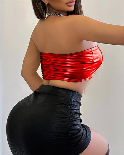 Women's Metallic Shiny Tube Top - Strapless Party Crop Top for Rave, Festival & Night Out