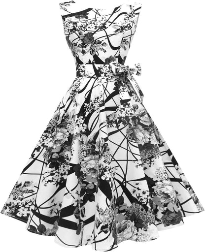 Hanpceirs Women's Boatneck Sleeveless Swing Vintage 1950s Cocktail Dress New