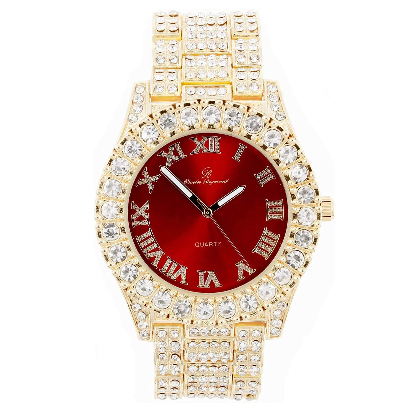 Charles Raymond Women's Big Rocks Bezel Colored Dial with Roman Numerals Fully Iced Out Watch - ST10327LA