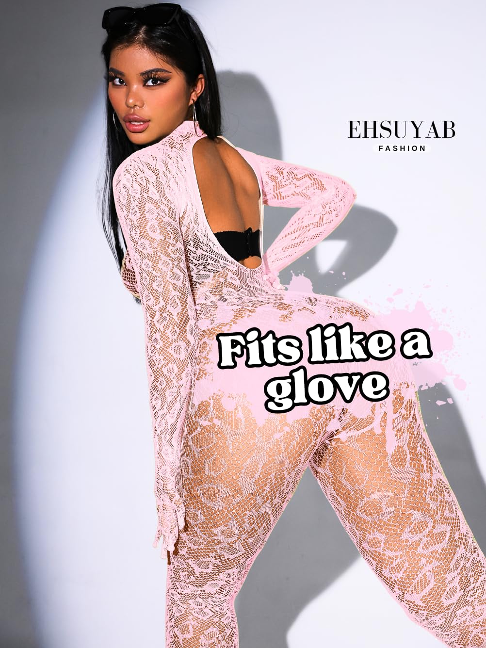 Sexy Lace Leopard Jumpsuit For Women, Fishnet Bodysuit Glow Party Club, Poster One Piece Mesh Full Body Rave Outfits
