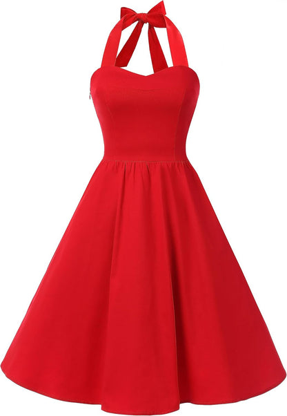 Topdress Women'sVintage Polka Audrey Dress 1950s Halter Retro Cocktail Dress