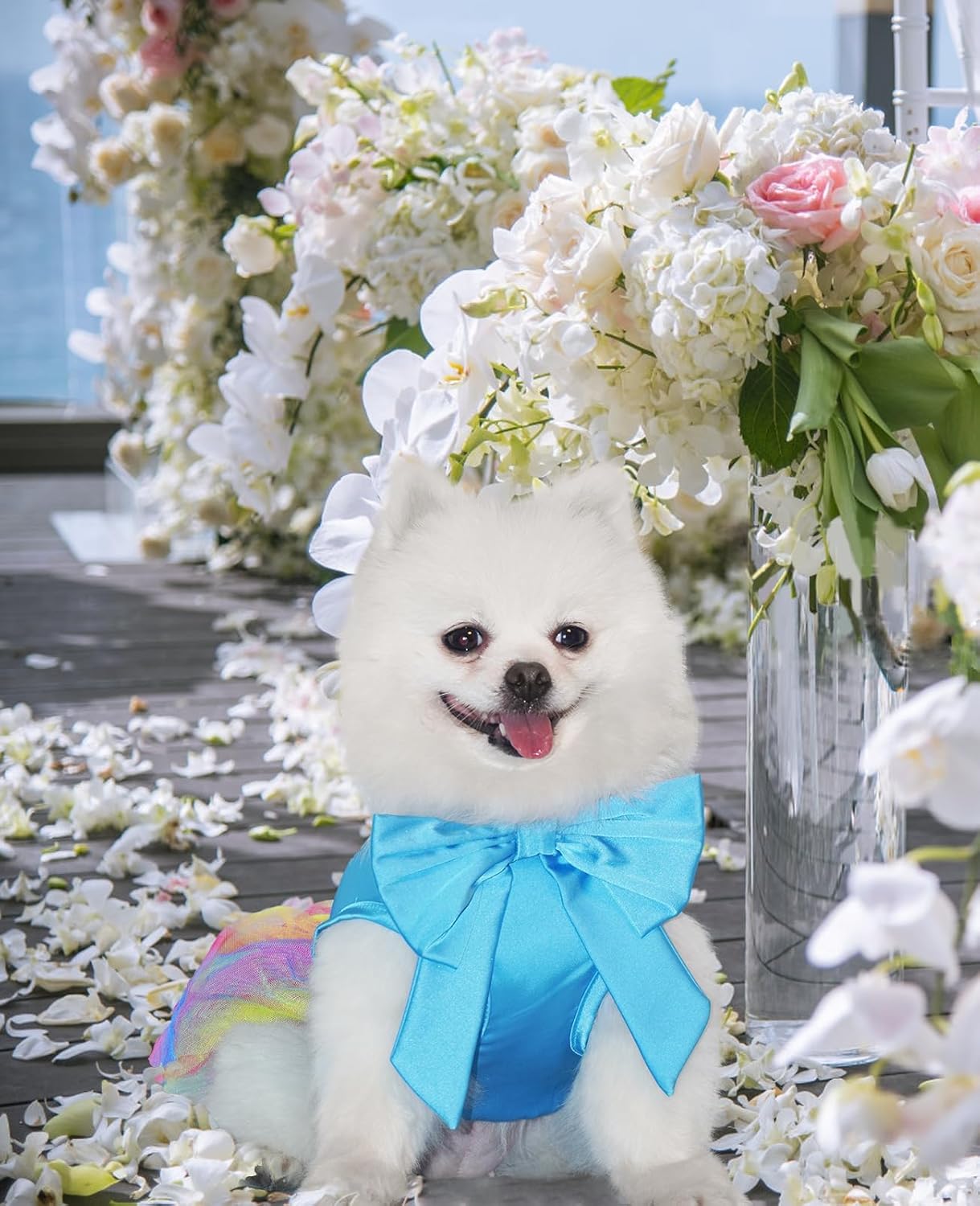 Dog Dresses, Puppy Soft Skirt, Summer Pet Clothes, Girl Dogs Wedding Outfit, Puppy Slik Outfit with Bow Tie, Dog Princess Clothes for Small Medium Breeds, White L