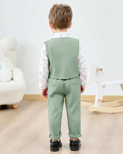 ZOEREA Toddler Boy Suit Formal Wedding Outfits Gentleman Clothes Long Sleeve Shirt + Suspender Pants + Bowtie