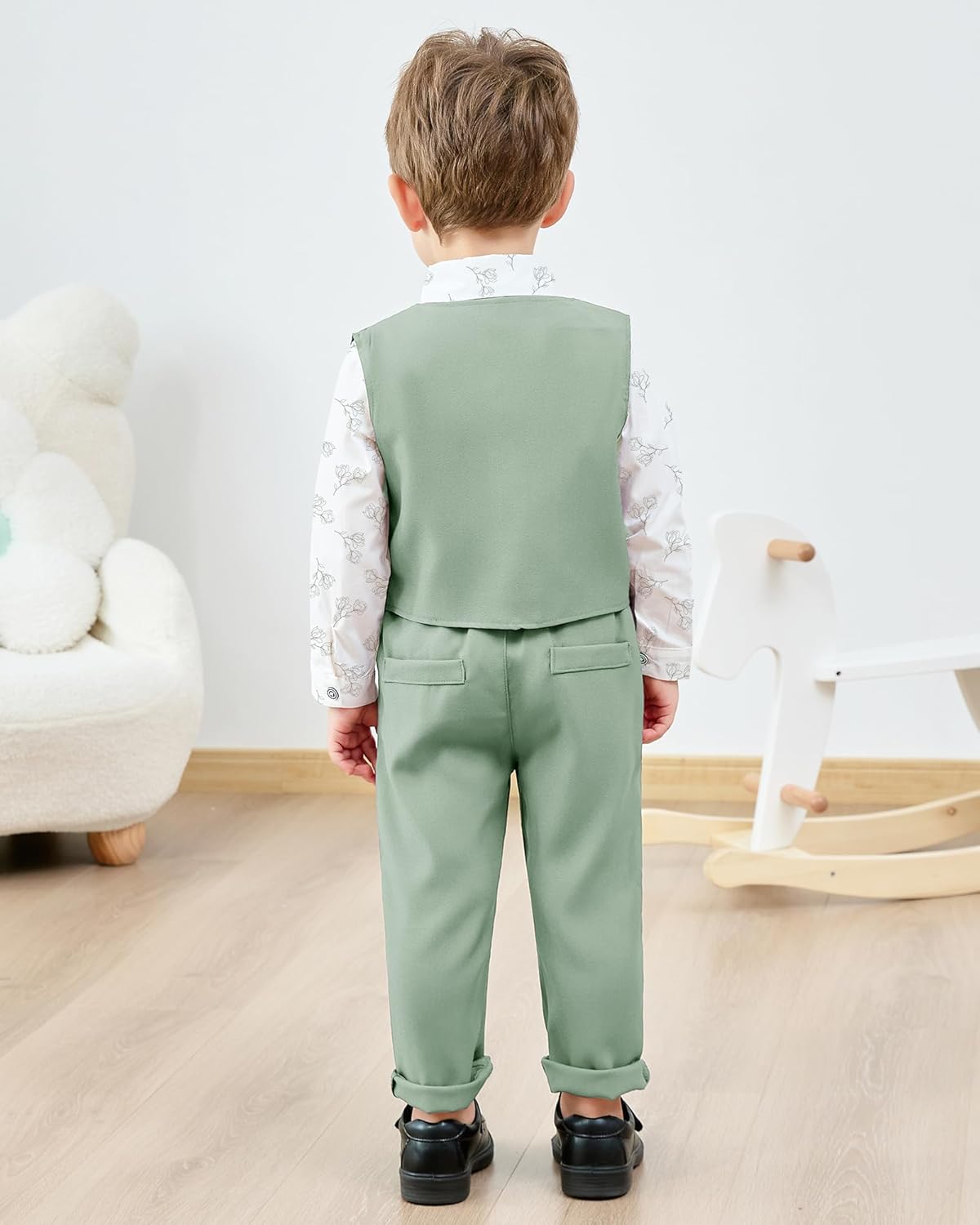 ZOEREA Toddler Boy Suit Formal Wedding Outfits Gentleman Clothes Long Sleeve Shirt + Suspender Pants + Bowtie