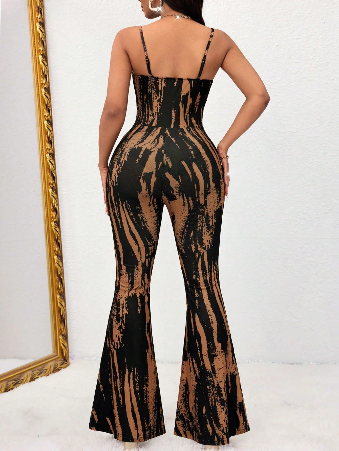 GothDark Womens Sexy Flared Jumpsuit High Waisted Tie Dye Spaghetti Strap Bodycon Night Club Party Casual Jumpsuits