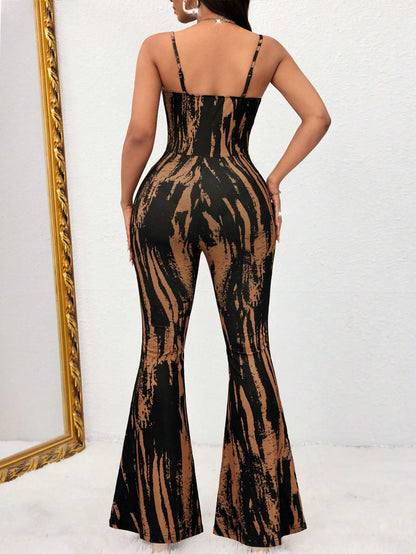GothDark Womens Sexy Flared Jumpsuit High Waisted Tie Dye Spaghetti Strap Bodycon Night Club Party Casual Jumpsuits