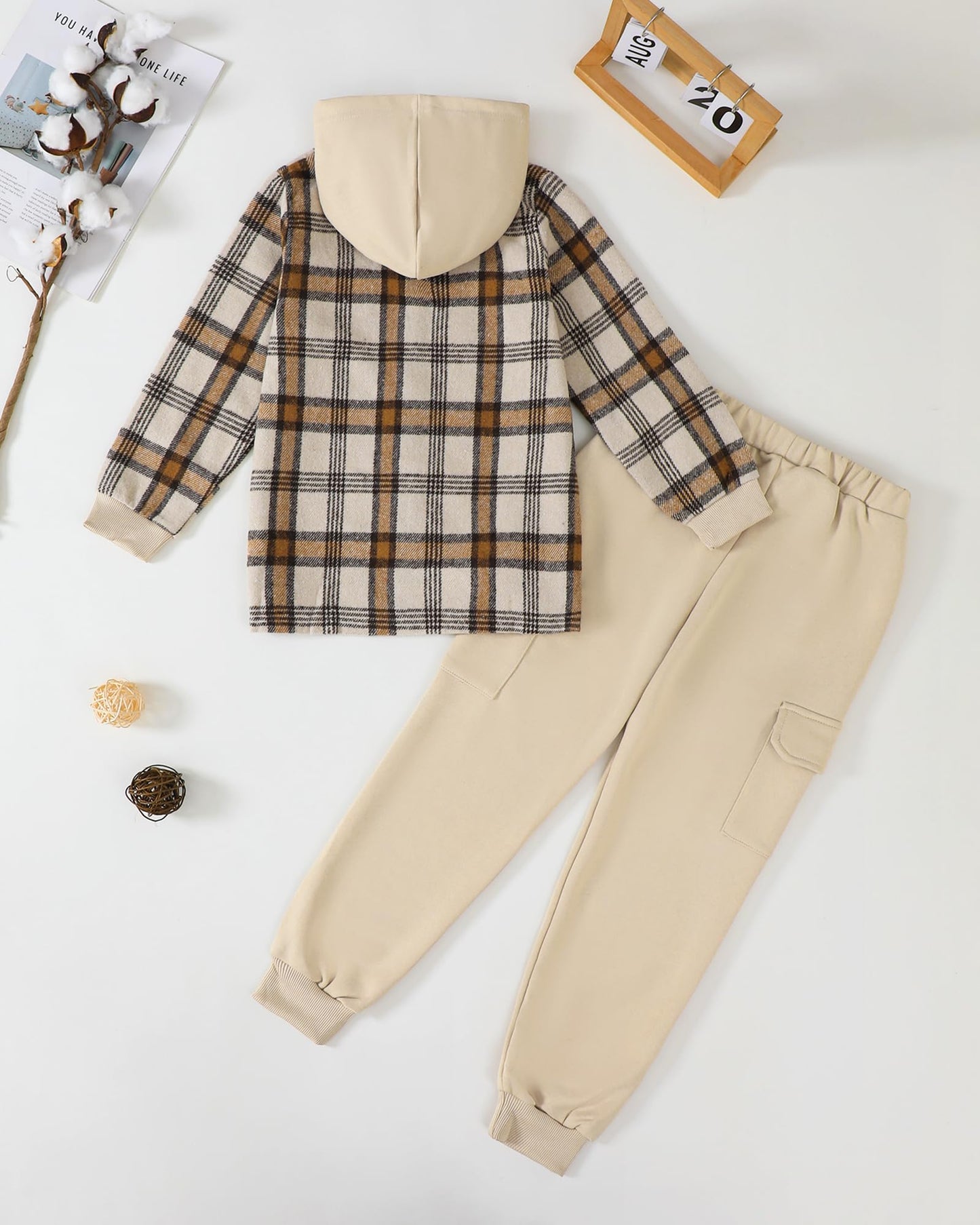 Boys Clothes Fall Winter Outfits, Toddler Boy Sweatsuit Plaid Hoodie Pants Clothing Set For Kids Boys Size 5-12 Years