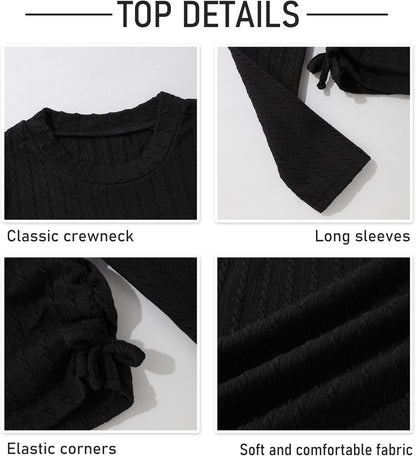 Girls' Clothing Sets Ribbed Knit Crewneck T-Shirt & Camo Print Elastic Waist Pants Girls Clothes Size 6-16Y