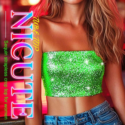 Nicute Sequin Tube Top Sparkly Crop Tops for Women