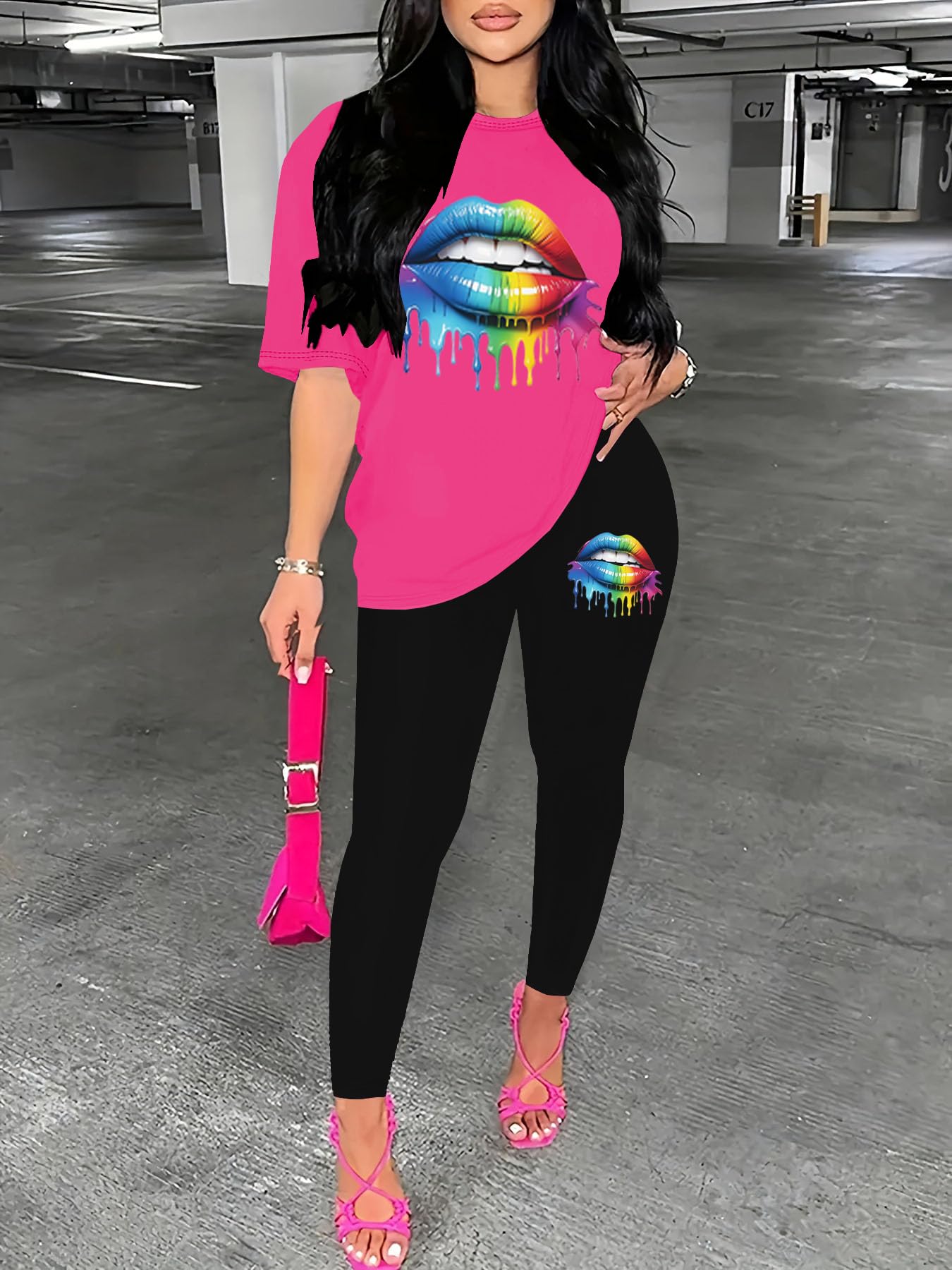 Nimsruc Women 2 Piece Outfits Summer Lounge Set Matching Jogger Sets Short Sleeve Tracksuit Loungewear Sweatsuits