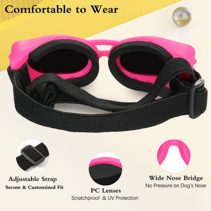 Small Dog Sunglasses UV Protection Goggles Eye Wear Protection with Adjustable Strap Doggy Heart Shape Anti-Fog Sunglasses for Pet Dogs Sun Glasses Doggie Windproof Glasses, Pink