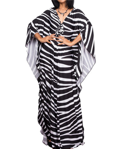 Bsubseach Women Ethnic Print Kaftan Beach Dress Plus Size Swimsuit Cover Up