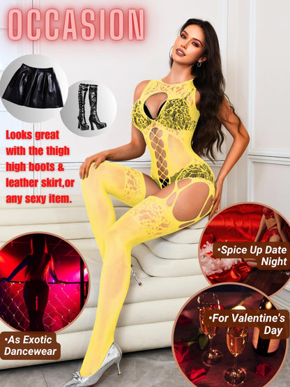 Women Body Stockings Sexy, Exotic Dancer Fishnets Lingerie Glow Party, Fishnet Bodysuit Rave Outfits Club Plus Size