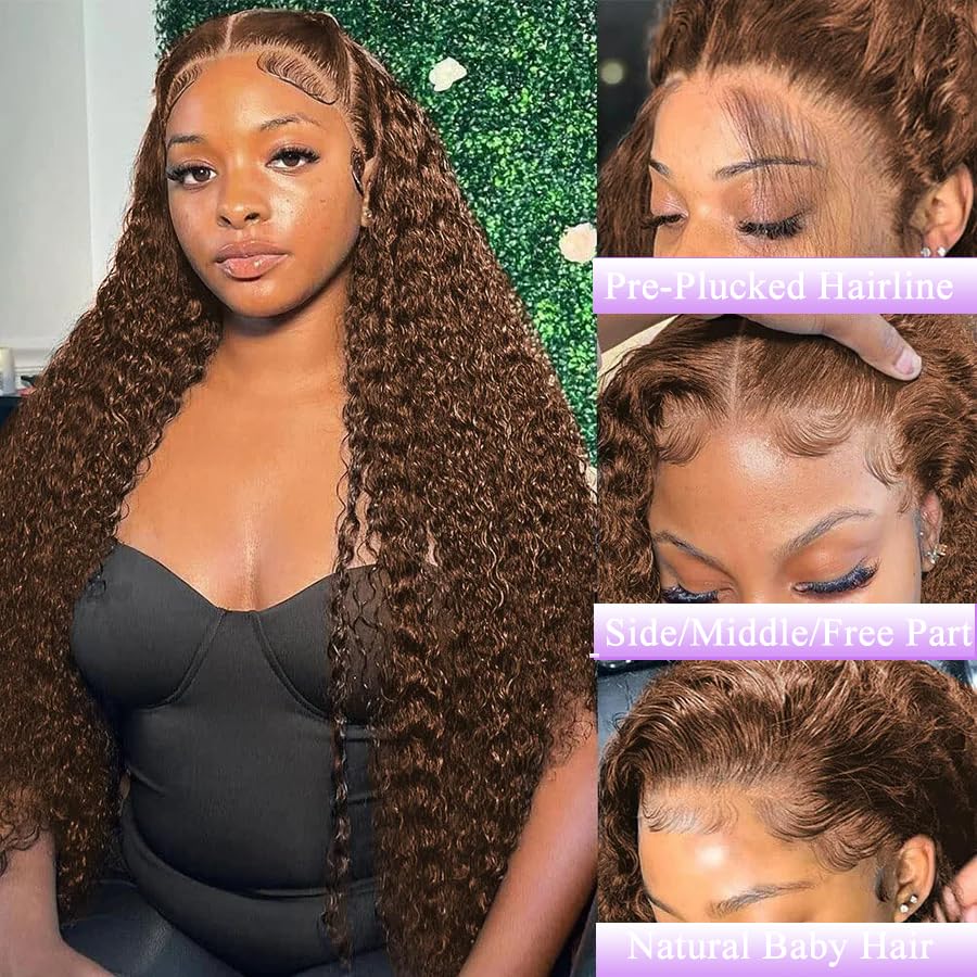 20Inch Deep Wave Lace Front Wigs Human Hair-13x4 HD Transparent Deep Wave Frontal Wigs Human Hair Glueless Curly Wigs for Women 200% Density Curly Lace Front Human Hair Pre Plucked with Baby Hair
