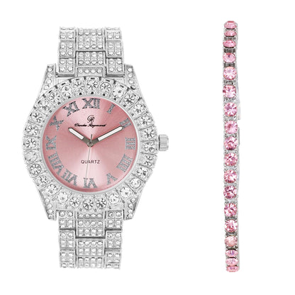 Charles Raymond Women's Big Rocks Bezel Colored Dial with Roman Numerals Fully Iced Out Watch - ST10327LA