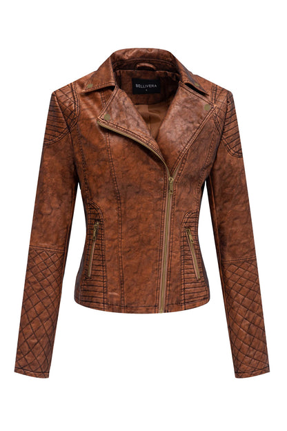 Bellivera Women's Faux Leather Casual Jacket 2025 Spring Trendy Motorcycle Outfits Lightweight Classic Coat