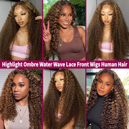 Water Wave 13x6 HD Transparent Lace Front Wigs Human Hair 180 Density Wet and Wavy Human Hair Wigs for Women Curly Lace Front Wig Human Hair Pre Plucked with Baby Hair Natural Color (18 Inch)