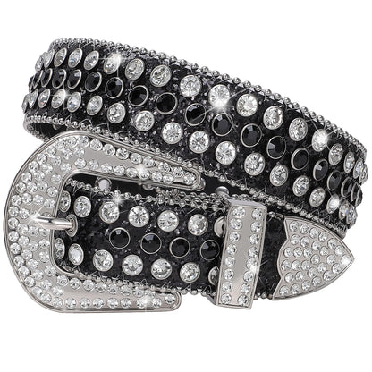SUOSDEY Rhinestone Belt Unisex Sequin Strap Bling Crystal Western Studs Glitter Luxury Belt for Jeans Pants Dress