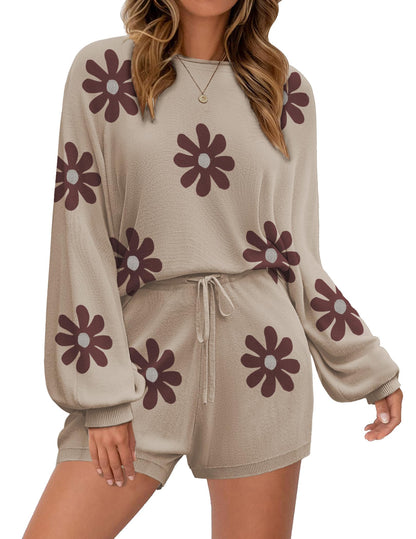 Ekouaer Knit Pajamas Set for Women Lounge Wear Sets Long Sleeve Sweatsuit Matching 2 Piece Outfits Casual Sweater Sets S-XXL