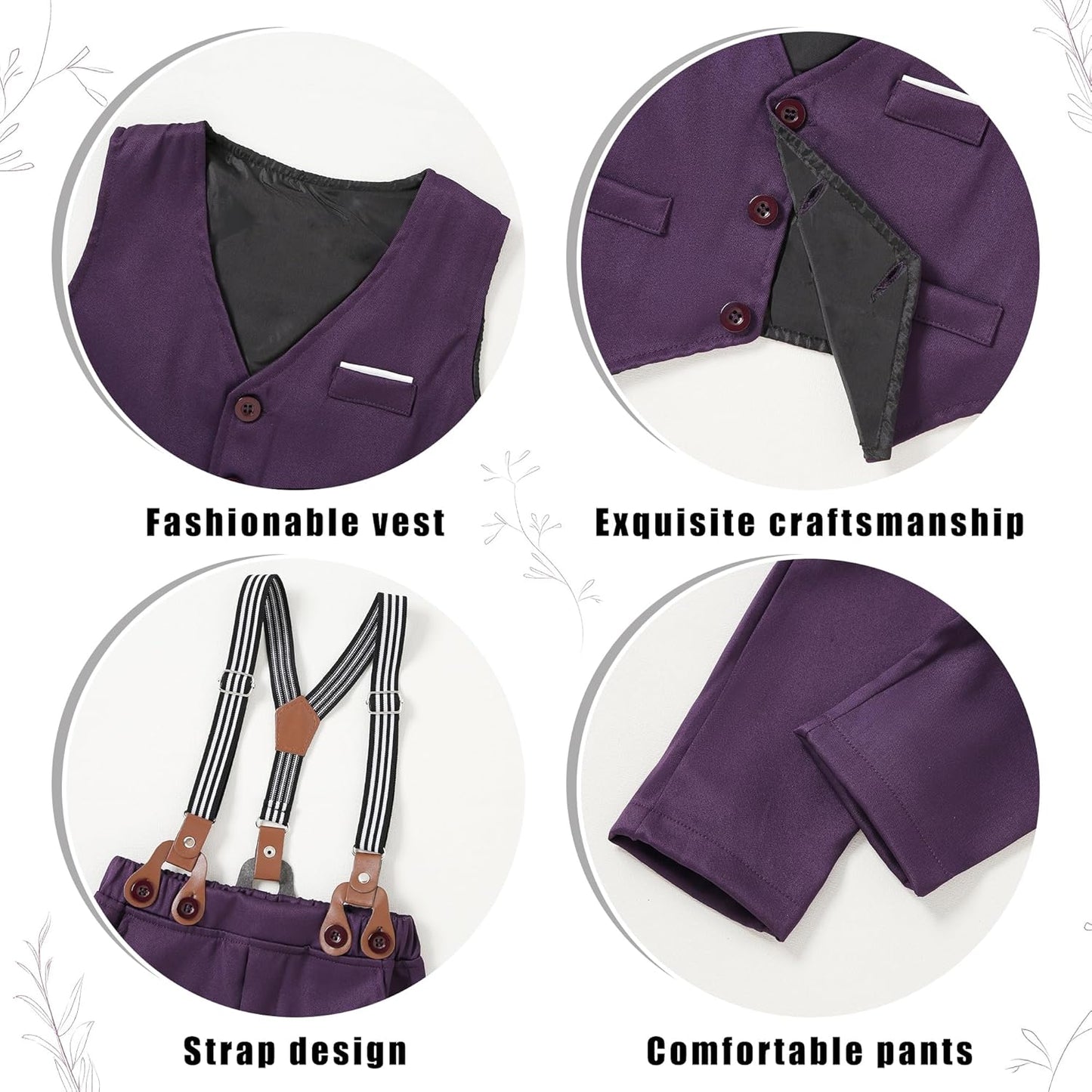 ZOEREA Toddler Boy Suit Formal Wedding Outfits Gentleman Clothes Long Sleeve Shirt + Suspender Pants + Bowtie