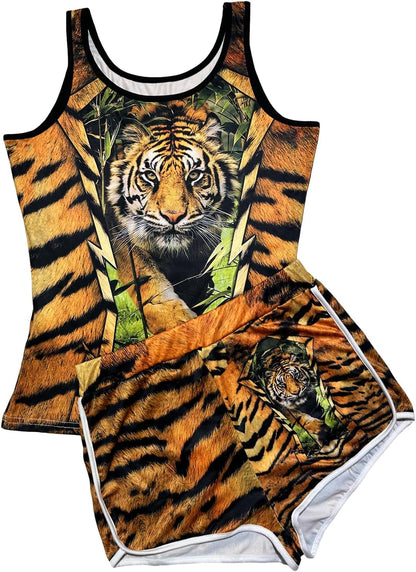 Women’s 2 Piece Pajama Set Novelty Sleeveless Tank Top and Shorts with Animal Print Comfortable Sleepwear