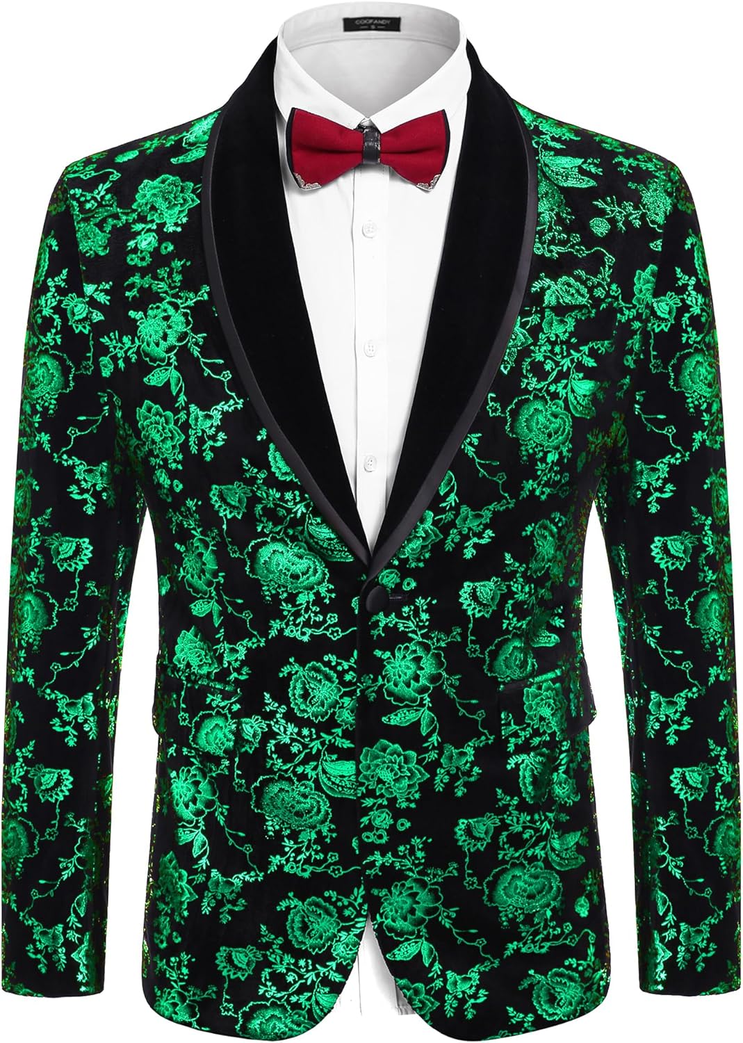 COOFANDY Men's Velvet Tuxedo Floral Blazer Jacket One Button Shawl Lapel Suit Jacket for Dinner Prom Party Wedding